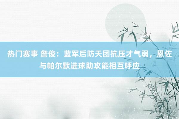 热门赛事 詹俊：蓝军后防天团抗压才气弱，恩佐与帕尔默进球助攻能相互呼应